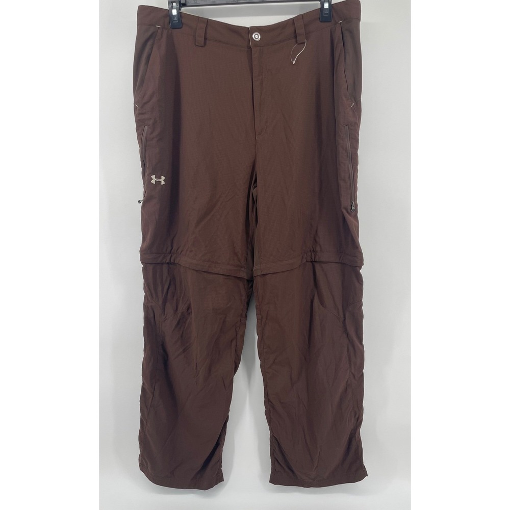 Under Armour Convertible Hiking Pants Mens 40x34(32) Brown Ripstop Zip Off Cargo